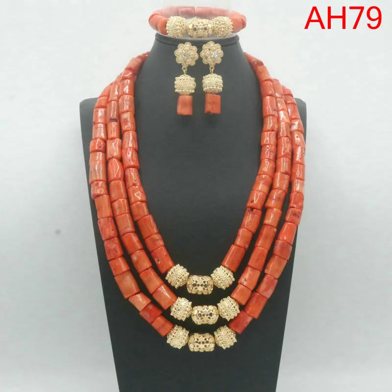 Parure Corail Véritable Nigérian – Ensemble Mariage Africain Luxe