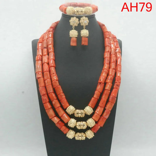Parure Corail Véritable Nigérian – Ensemble Mariage Africain Luxe