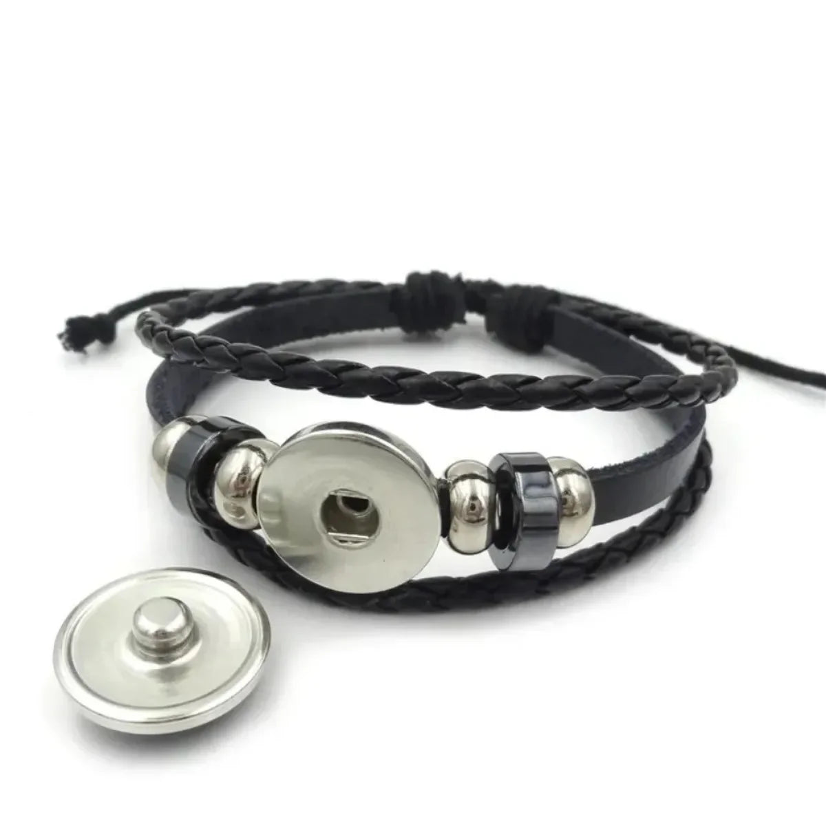 Bracelet Cuir Tressé Cabochon Verre – Bangle Ajustable Tendance Unisexe
