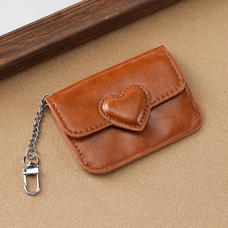 Portefeuille Femme Cuir PU Cœur - Porte-Cartes Anti-Magnétique Voyage Monnaie
