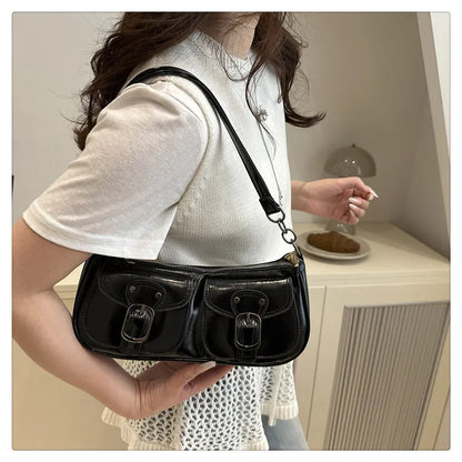 Sac Épaule Femme Cuir PU Y2K Vintage - Petit Sac Aisselle Double Poche Design Fashion Clutch Purse
