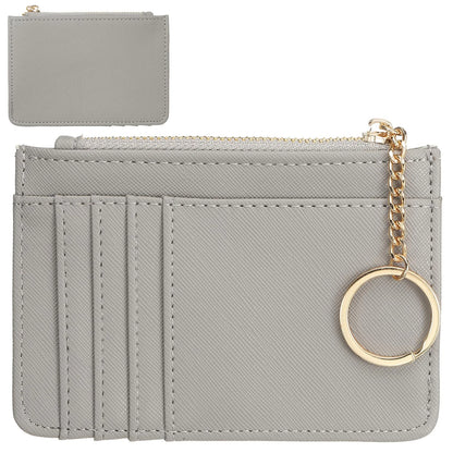Portefeuille Femme Cuir PU Zippé Mini Porte-Clés - Porte-Monnaie Compact Multi-Emplacements Cartes Violet