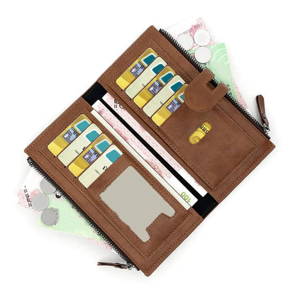 Portefeuille Femme Long Cuir Vintage RFID - Porte-Chéquier Carnet Chèques Protection Anti-RFID Élégant