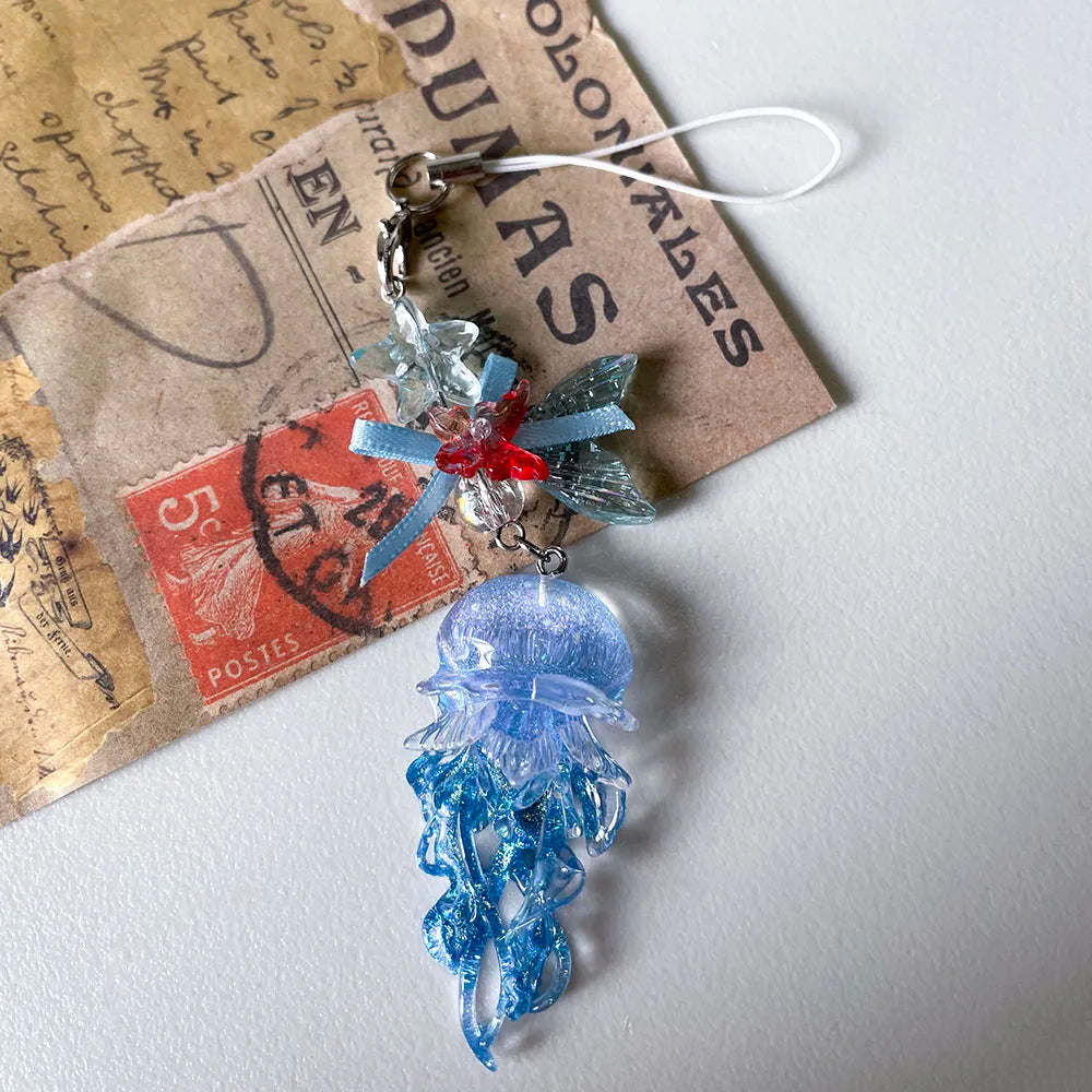 Charm Téléphone Méduse Sirène Perles – Porte-Clés Fairycore Marin