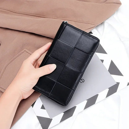 Portefeuille Femme Long Cuir Véritable Luxe - Clutch Design Marque Cadeau Cash Purse Élégant Marron
