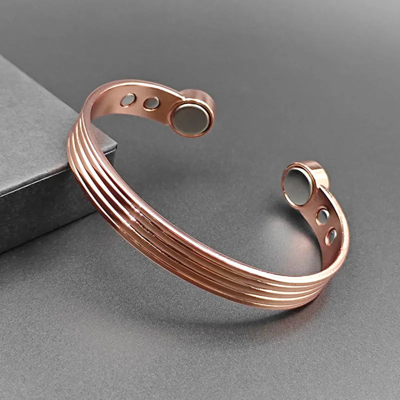 Bracelet Manchette Cuivre Pur Or Rose Magnétique – Arthrite & Santé Ajustable Unisexe