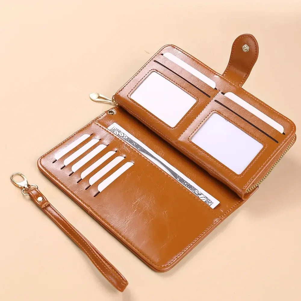 Pochette Portefeuille Femme Cuir PU Vintage - Clutch avec Dragonne et Compartiment Téléphone