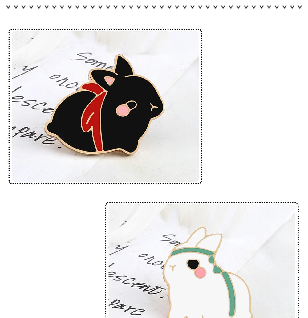 Pin's Émaillé Lapin Mignon Cartoon Noir Blanc – Broche Badge Bunny Adorable Unisexe