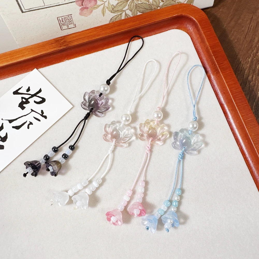 Porte-Clés Lotus Perles Fait Main – Charm Chinois Ethnique Unisexe