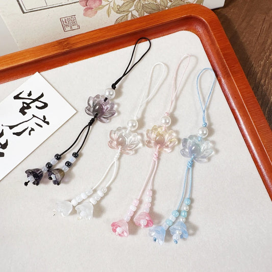 Porte-Clés Lotus Perles Fait Main – Charm Chinois Ethnique Unisexe