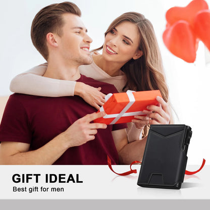 Portefeuille Homme Cuir Noir Slim Bifold RFID - Porte-Carte Pop-Up Métal Blocage Anti-RFID Minimaliste