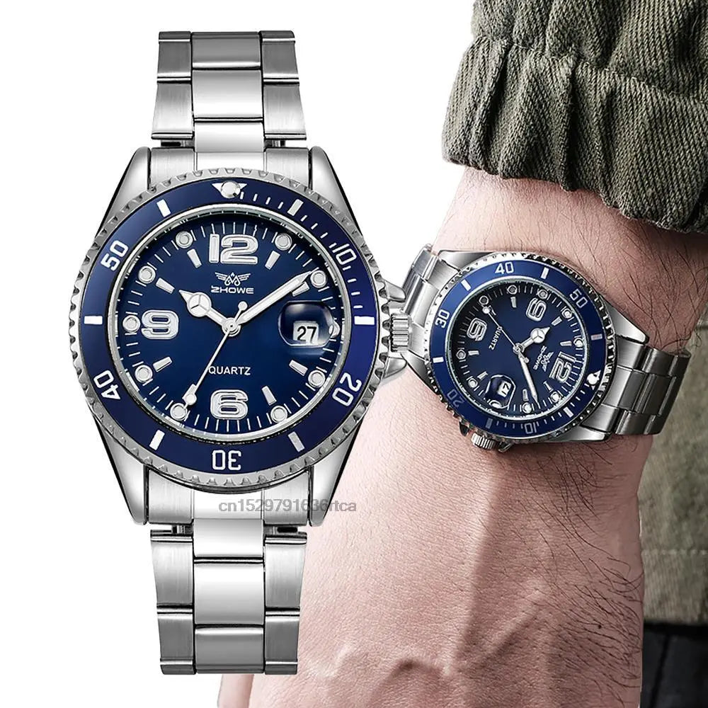 Montre Homme Luxe Acier Inoxydable Étanche - Quartz Business Sport Date - Cadeau Noël