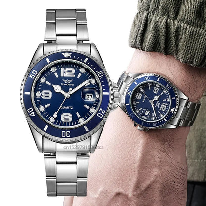 Montre Homme Luxe Acier Inoxydable Étanche - Quartz Business Sport Date - Cadeau Noël