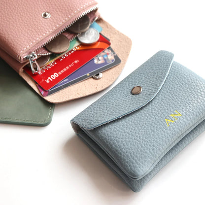 Portefeuille Femme Cuir PU Personnalisable Lettres Nom - Porte-Carte Monnaie Compact Rabat Cadeau Unique