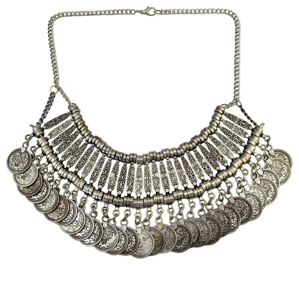 Parure Bijoux Afghan Bohème – Collier Choker Pièces Pompons Boucles