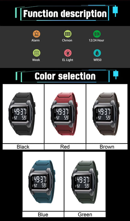 Montre Sport Numérique YIKAZE - Étanche LED Multifonction Homme