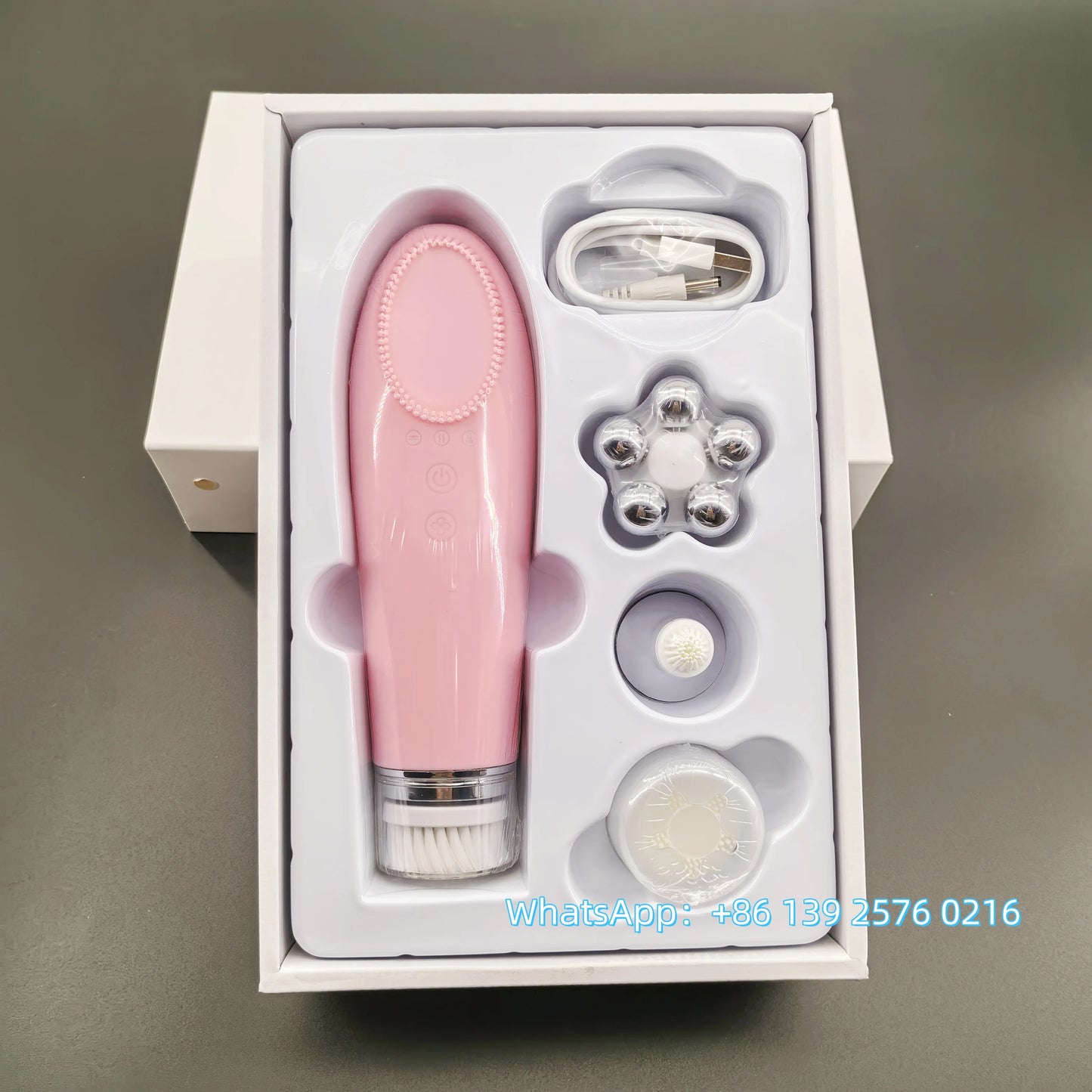 Appareil Nettoyage Facial 4-en-1 Silicone - Brosse Électrique Lifting Visage Anti-Âge Rose