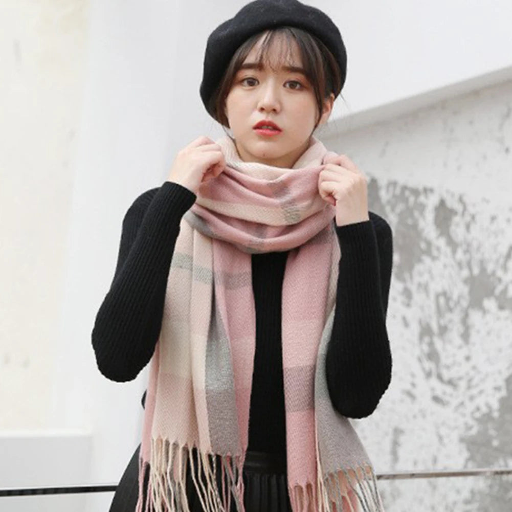Foulard Écharpe Carreaux Femme Automne Hiver - Cachemire Châle Chaud Mi-Long
