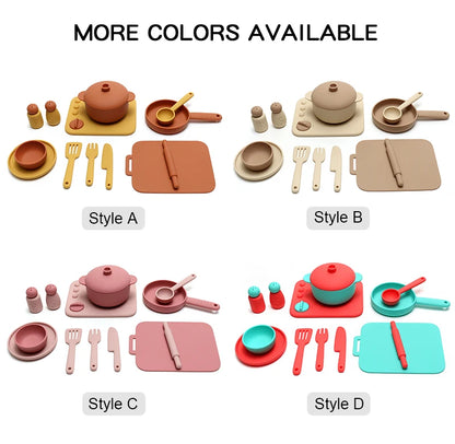 Set Cuisine Silicone 13 Pièces - Jouet Éducatif Jeu de Rôle pour Enfants 3-12 Ans