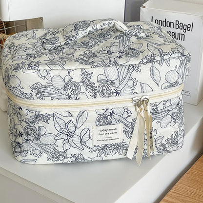 Trousse Maquillage Femme Vintage Fleurs - Pochette Cosmétique Voyage Fermeture Éclair Organisateur Toilette