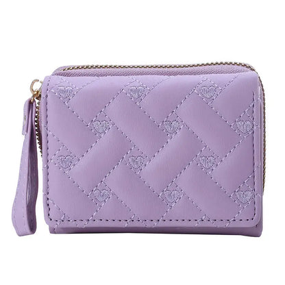 Portefeuille Femme Court Trifold Cuir PU Broderie Amour - Porte-Carte Multi-Poches Fashion Minimaliste Noir