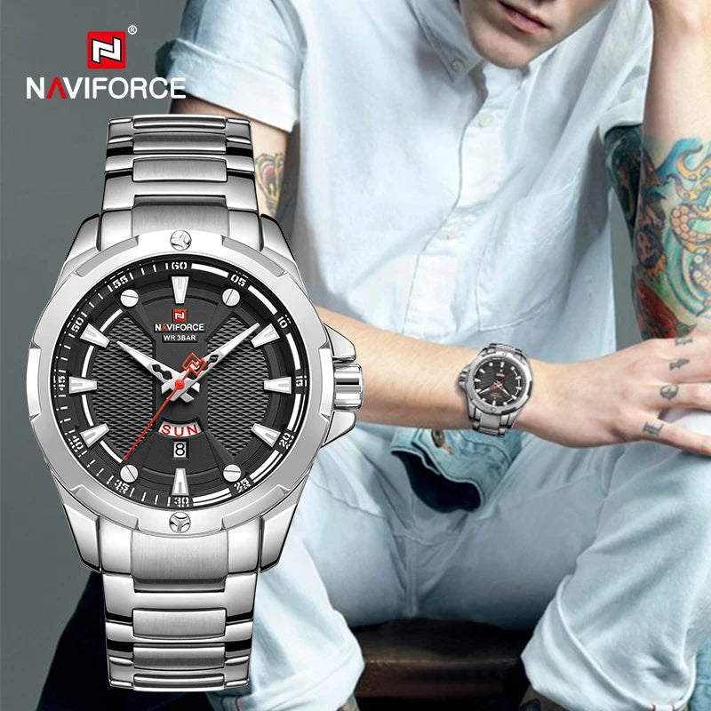 Montre NAVIFORCE Homme Or - Quartz Sport Militaire Acier Étanche 2022
