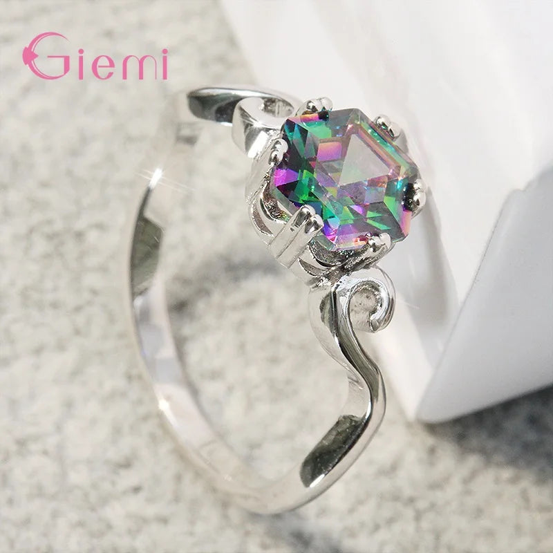 Bague Cocktail Argent 925 — Zircon Arc-en-Ciel, Tailles 5 à 12