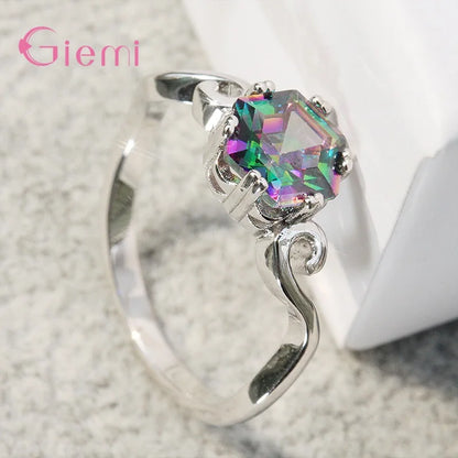 Bague Cocktail Argent 925 — Zircon Arc-en-Ciel, Tailles 5 à 12