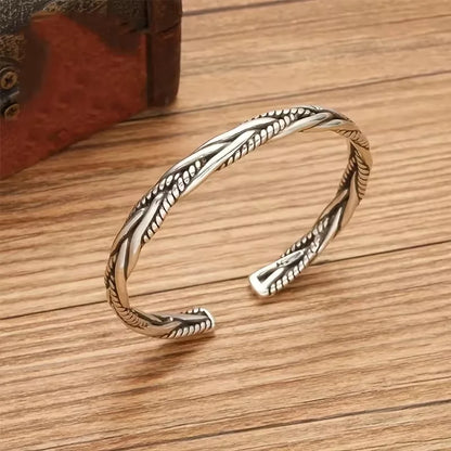 Bracelet Torsadé Argent Antique – Manchette Ouverte Ajustable Unisexe