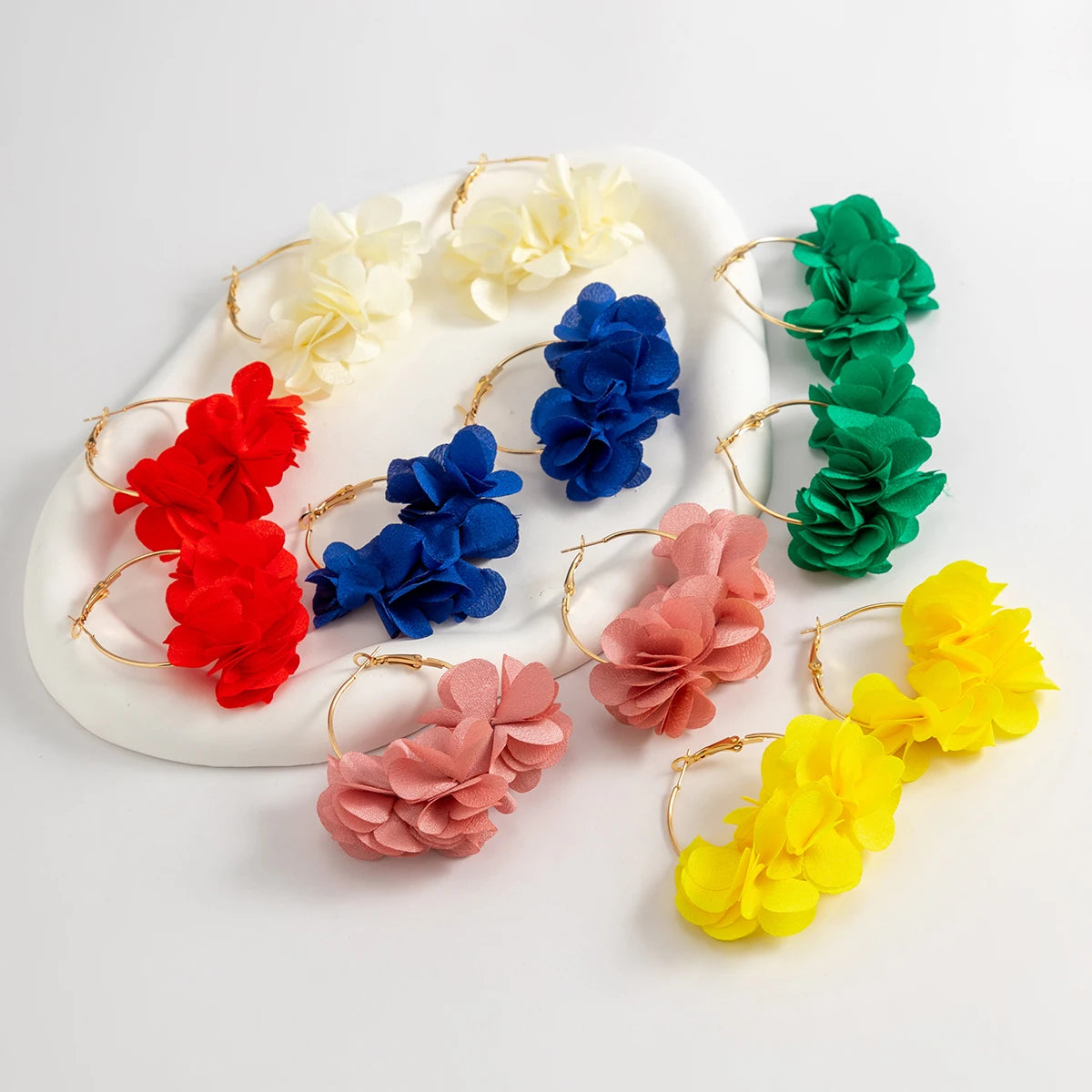 Boucles d'Oreilles Créoles Rose Tissu Pendentif Bohème – Kpop Colorées Y2K Soirées Femme