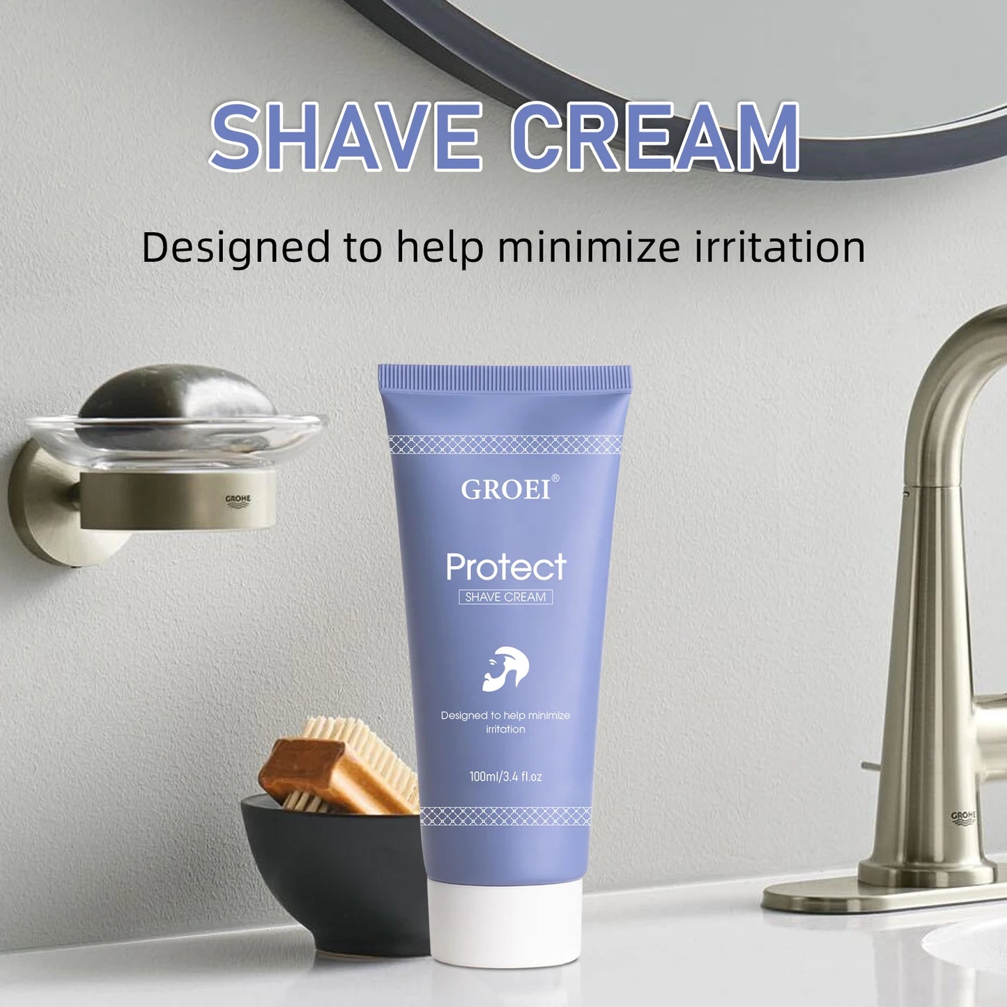 Crème à Raser Protect 100ml - Formule Douce Hydratante Peau Sensible Réduit Irritations Mousse Riche Rasage