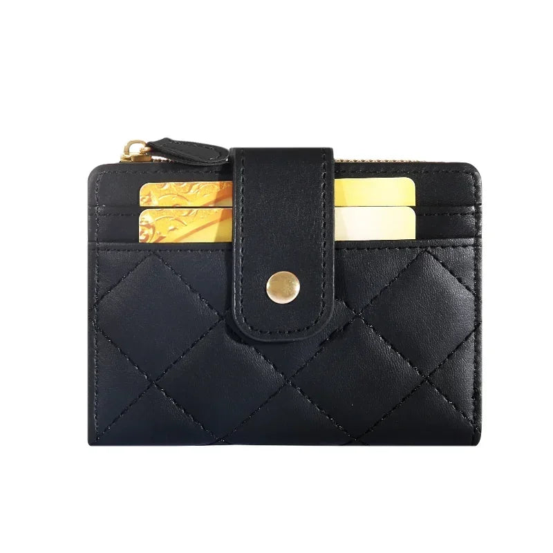 Portefeuille Femme Cuir Petit Sac Zip - Porte-Cartes Porte-Monnaie Rose Noir Rouge