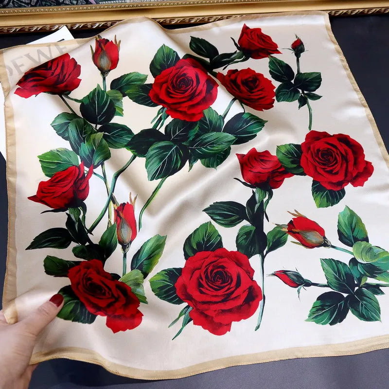 Foulard Carré Soie 68cm Imprimé Floral - Bandana Élégant Femme