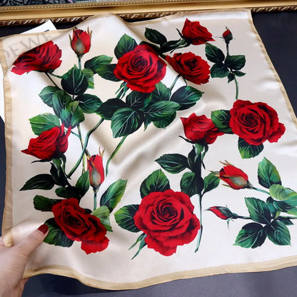 Foulard Carré Soie 68cm Imprimé Floral - Bandana Élégant Femme
