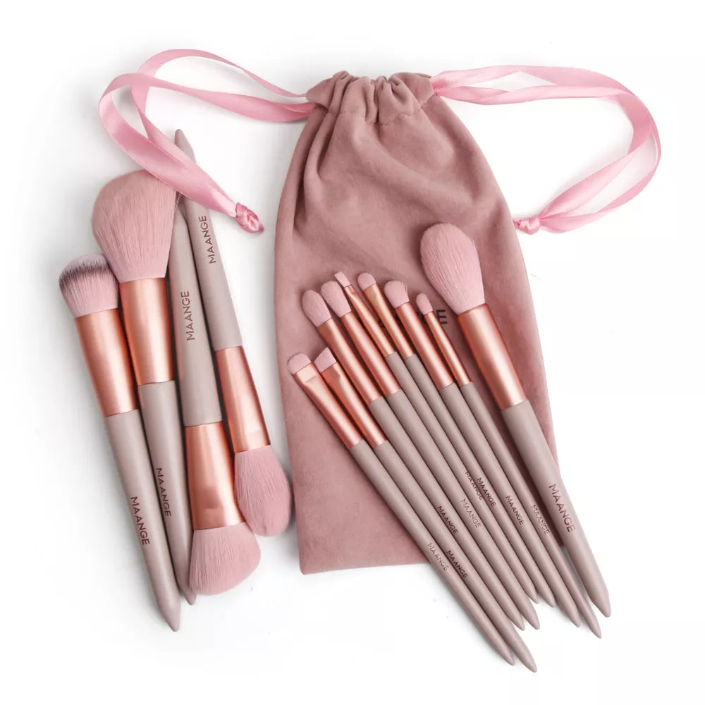 Set Pinceaux Maquillage MAANGE Pro 4/13 Pièces avec Sac - Fond Teint Fard Paupières Eyeliner Cils Professionnel