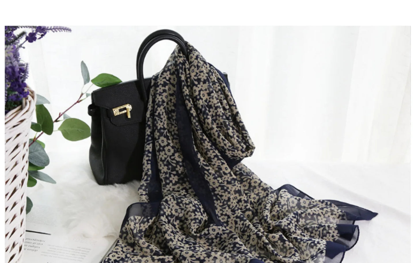 Foulard Écharpe Mousseline Petite Fleur Femme - Bandana Hijab Châle Été Protection Solaire