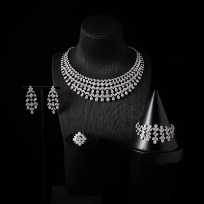 Parure Mariée Complète Zircon Cubique – Collier Boucles Bracelet Bague