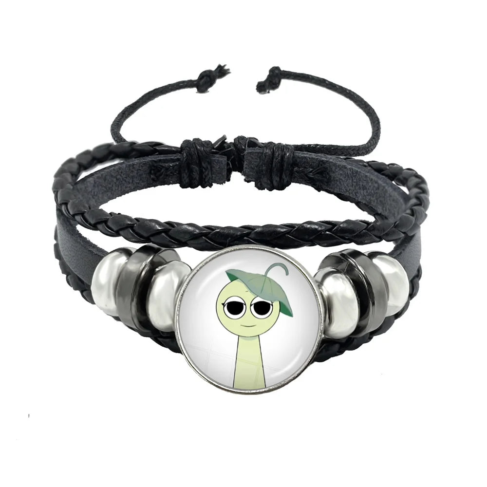 Bracelet Sprunki Incredibox Personnage Anime – Cuir Multicouche Tressé Fait Main