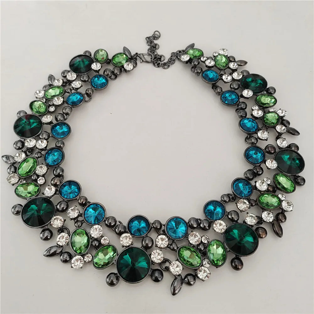 Ensemble Collier Ras-du-Cou Indien Vintage Perles Cristaux + Boucles d'Oreilles – Bohème Ethnique Femme