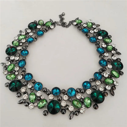 Ensemble Collier Ras-du-Cou Indien Vintage Perles Cristaux + Boucles d'Oreilles – Bohème Ethnique Femme