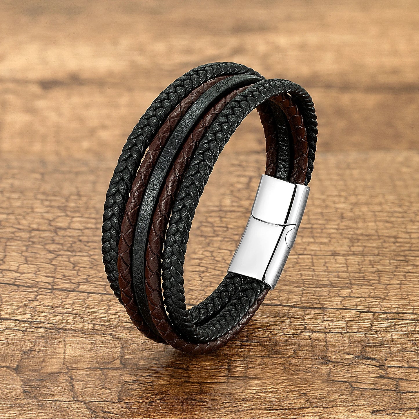 Bracelet Cuir Multicouche Tressé Main Homme – Style Vintage Wrap Cadeau