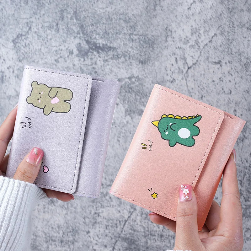 Portefeuille Femme Cartoon Cuir PU - Porte-Cartes Tri-Fold Multi-Emplacements