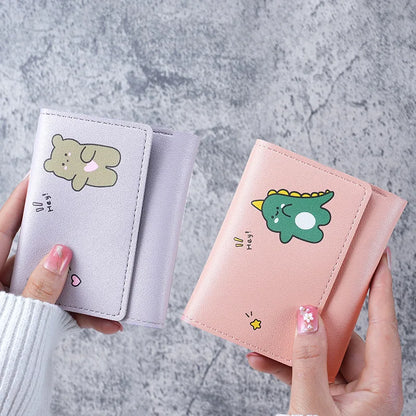 Portefeuille Femme Cartoon Cuir PU - Porte-Cartes Tri-Fold Multi-Emplacements
