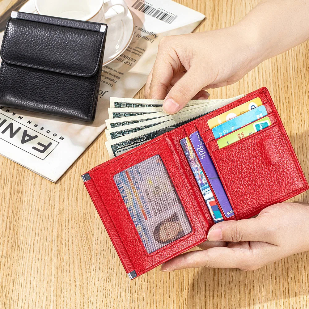 Portefeuille Femme Bifold Cuir Véritable Compact - Porte-Monnaie Slim Court Lovers