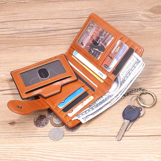 Women's Retro Red Leather Wallet - Short Bifold Coin Purse with Detachable Card Holder