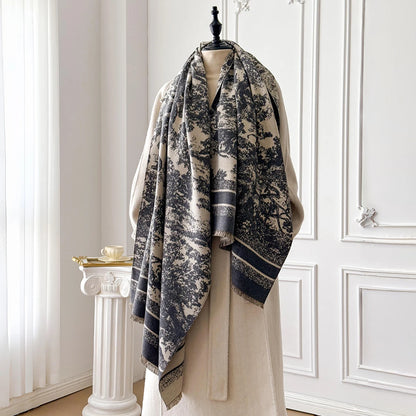 Foulard Écharpe Cachemire Luxe Femme Hiver - Châle Pashmina Rayé Imprimé Poncho Franges