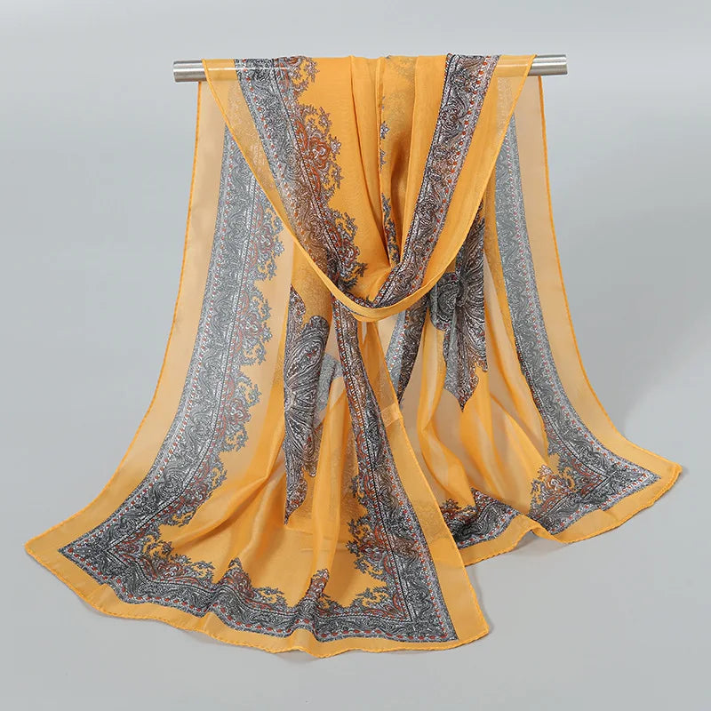 Foulard Soie Mousseline Luxe Femme - Écharpe Tête Plage Bandana Hijab Été