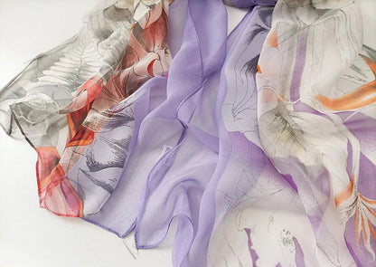 Foulard Écharpe Georgette Dégradé Fleur Femme - Bandana Châle Été Protection Solaire Plage