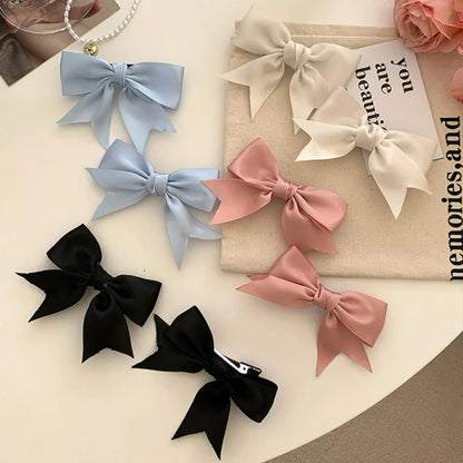 Pinces Cheveux Nœud Satin Élégantes - Barrettes Kawaii Fille Femme - 4 Pièces Noir Blanc