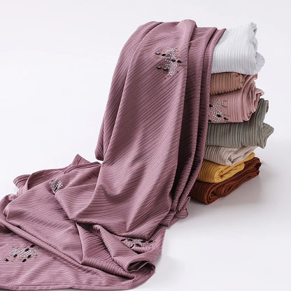 Foulard Hijab Jersey Côtelé Femme - Écharpe Musulman Stretch Paillettes Châle Islamique